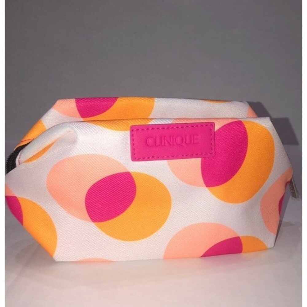 Clinique Pink Orange Circle Makeup Cosmetic Travel Toiletry Bag NEW